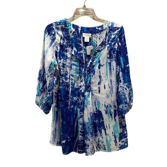Soft Surroundings Tops - Soft Surroundings Pre loved like new 100% Silk print beaded Blouse very stylish.